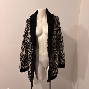 Talbots size Medium Faire Isle Neutral Black and Cream Open Front Cardigan
